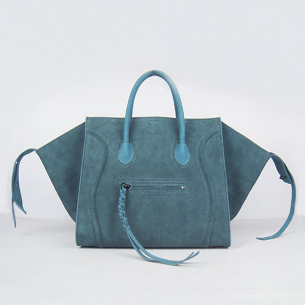 CELINE-6028E-blue-green藍綠色-Luggage 小牛皮手提微笑包手提包