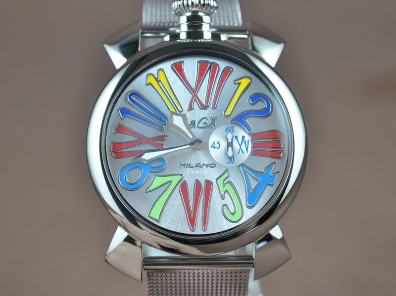 GaGa【男性用】Milano 45mm 不銹鋼錶殼不銹鋼編織錶帶石英機芯