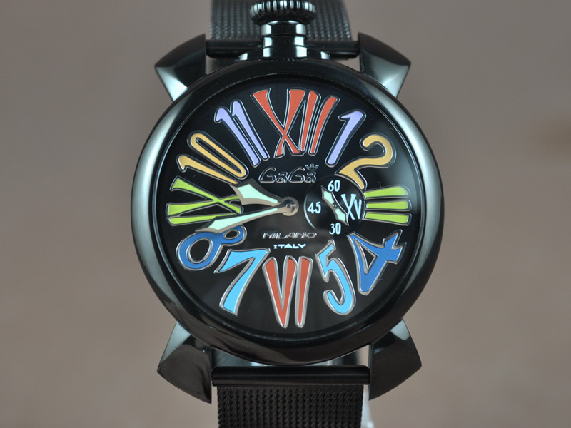 GaGa【男性用】Milano 45mm 黑色PVD錶殼黑色PVD編織錶帶石英機芯