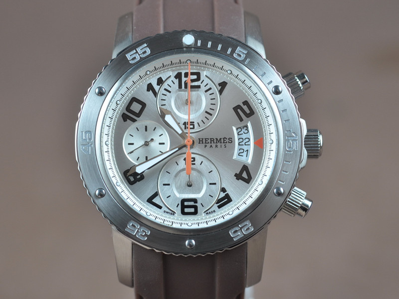愛馬仕【男性用】Clipper系列不銹鋼錶殼銀白色太陽紋面盤7750計時機芯