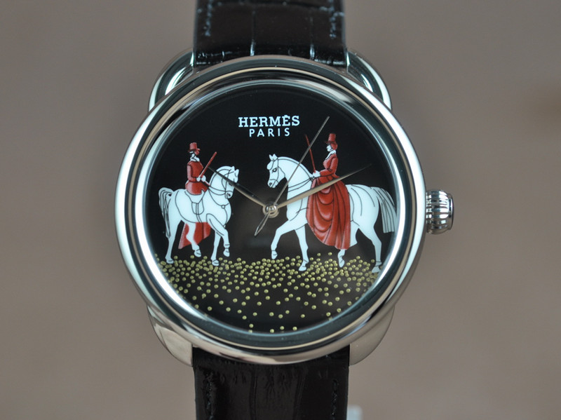 愛馬仕【男性用】Arceau系列(40mm) 不銹鋼錶殼Hermes彩繪面盤瑞士石英機芯
