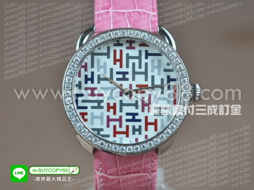 愛馬仕【中性款】Arceau系列(40mm) 不銹鋼錶殼表圈鑲嵌水鑽彩色H面盤瑞士石英機芯