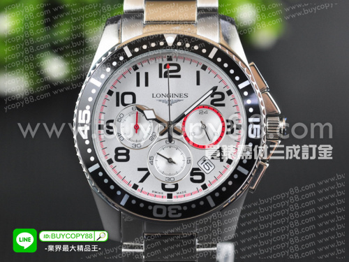浪琴【男性用】Conquest康卡斯潛水系列不銹鋼拋光錶殼不銹鋼錶帶VK63石英計時機芯