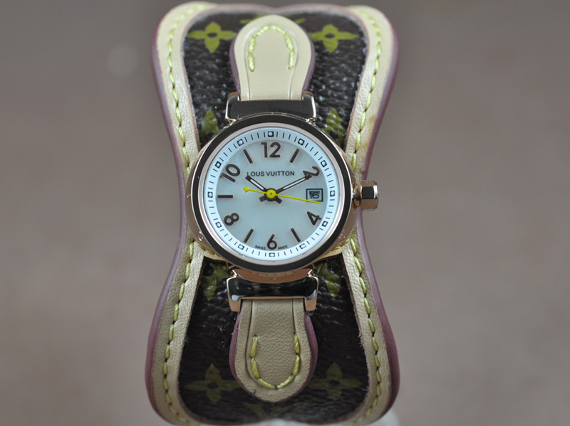 路易威登【女性用】Tambour經典系列18K玫瑰金錶殼帆布錶帶石英機芯
