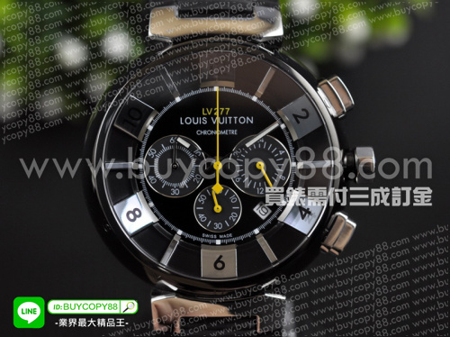 路易威登【男性用】Tambour系列黑色PVD錶殼黑色面盤橡膠錶帶OS20石英計時機芯