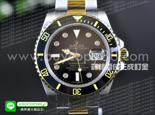 勞力士【男性用】Submariner潛航者型系列腕錶-間黃金款不銹鋼錶殼搭配黑色陶瓷圈2836-2自動機械機芯