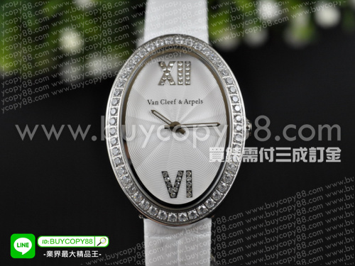 梵克雅寶【女性用】Charms系列不銹鋼殼鑲嵌水晶白色波紋面盤瑞士石英機芯