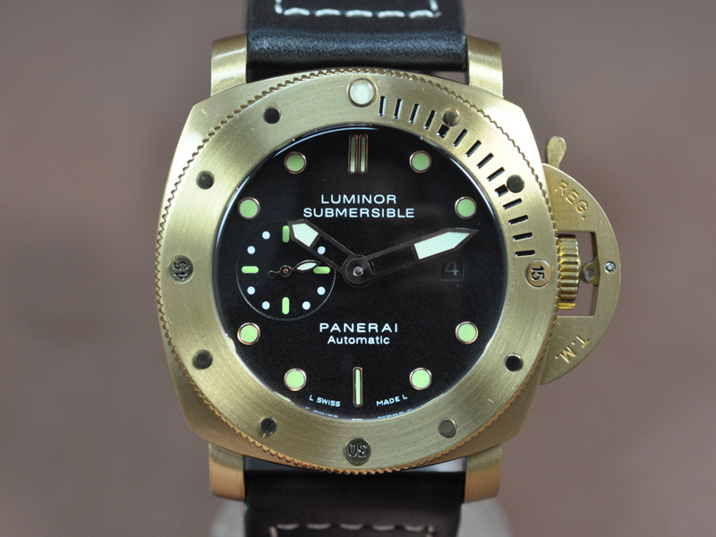 沛納海 Watches Submessible 47mm YG/LE 黑 文字盤 亞洲 21J 自動機芯 搭 載 